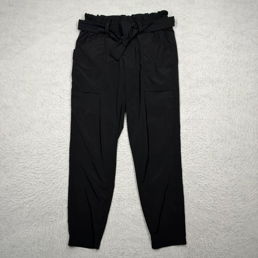 Athleta Skyline Pants Black High Rise Tie Belt Waist Wide Leg Women's Size 2